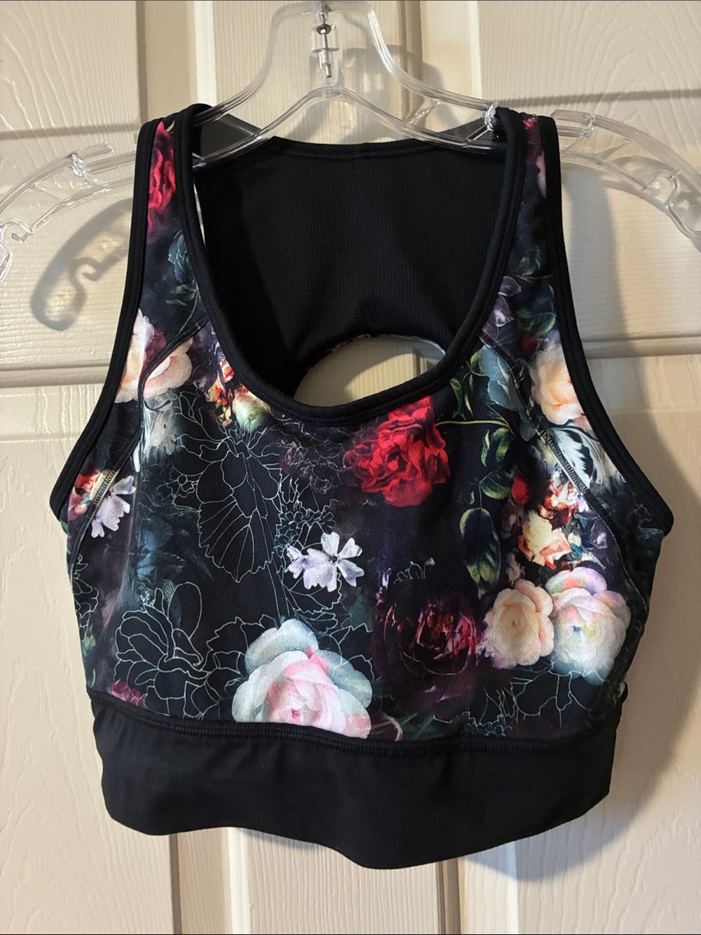 Athleta Black Floral-Print Sports Bra